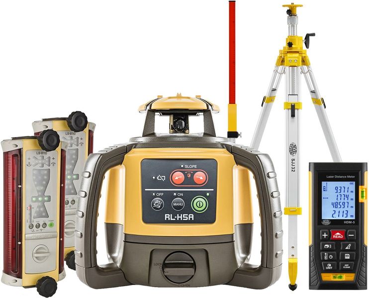 Laser level Topcon RL-H5A (+ cranked tripod, + laser stave, + distance meter, + 2x LS-B110 laser sensor)