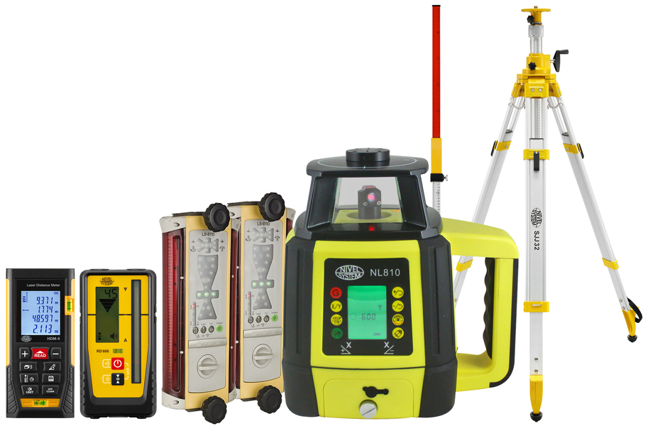 Laser level Nivel System NL810 Digital (+ laser stave, + cranked tripod, + distance meter, + 2x LS-B110W laser sensor)