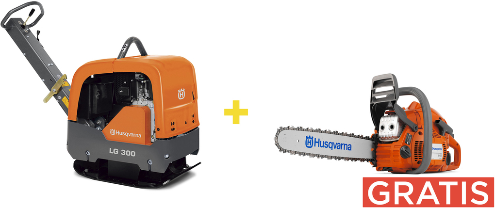 Reversible vibratory plate Husqvarna LG300 Hatz Man 500 mm + chainsaw 445 Mark II