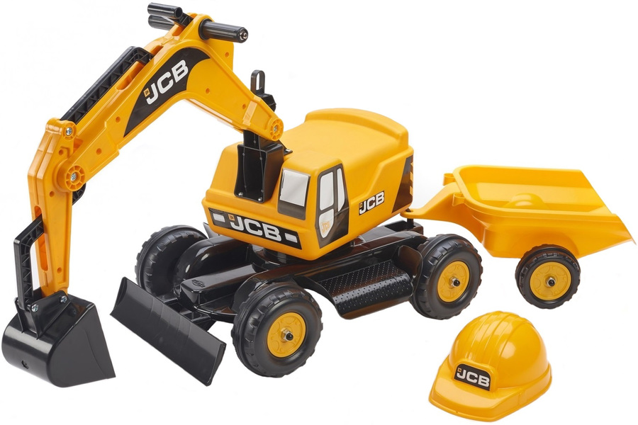 Ride-on - Falk JCB excavator with trailer + helmet for children