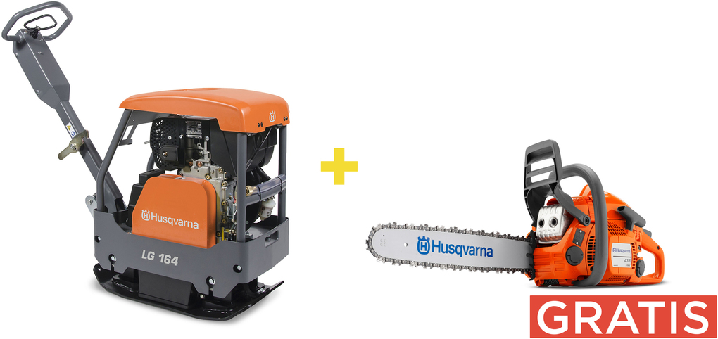 Reversible vibratory plate Husqvarna LG164 Hatz 450 mm + chainsaw 435 Mark II
