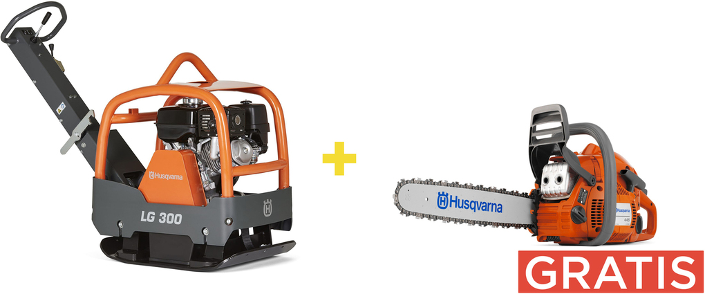 Reversible vibratory plate Husqvarna LG300 Honda 500 mm + chainsaw 445 Mark II