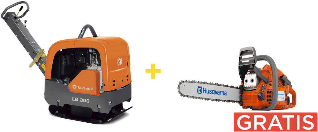 Reversible vibratory plate Husqvarna LG300 Honda 600 mm + chainsaw 445 Mark II