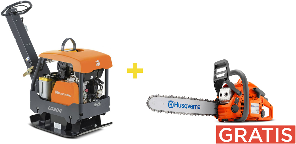 Reversible vibratory plate Husqvarna LG204 Hatz Man 500 mm + chainsaw 435 Mark II
