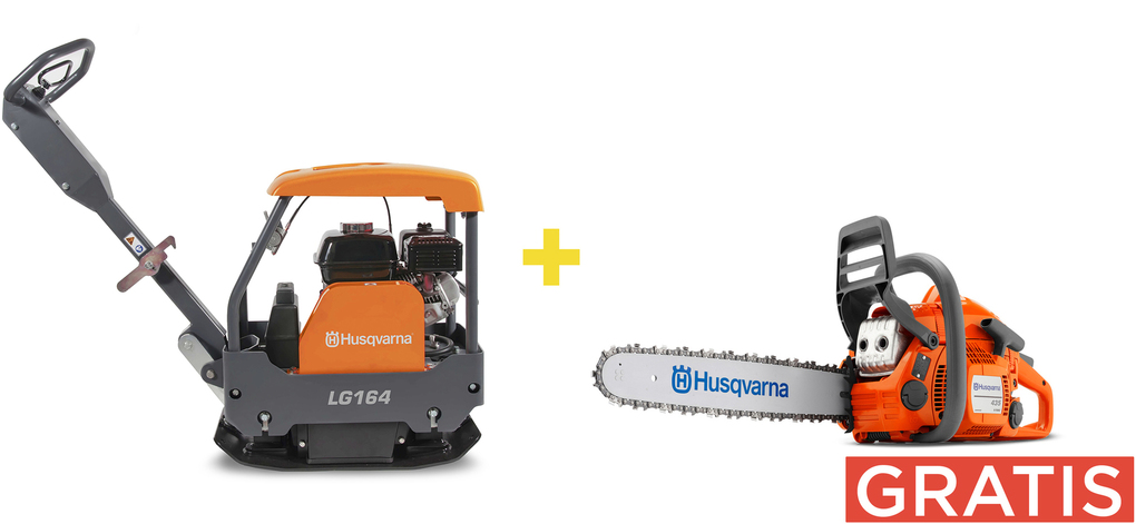 Reversible vibratory plate Husqvarna LG164 Honda 450 mm + chainsaw 435 Mark II