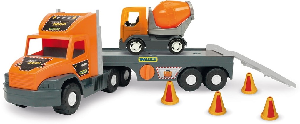 Car hauler with concrete mixer Super Tech Truck Wader for children