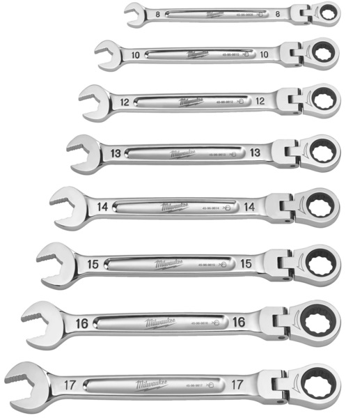 Zestaw kluczy płasko-oczkowych Milwaukee Maxbite z ruchomą główką grzechotki (15 sztuk)