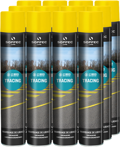 Yellow aerosol line paint Soppec TRACING 750 ml (12 pieces)