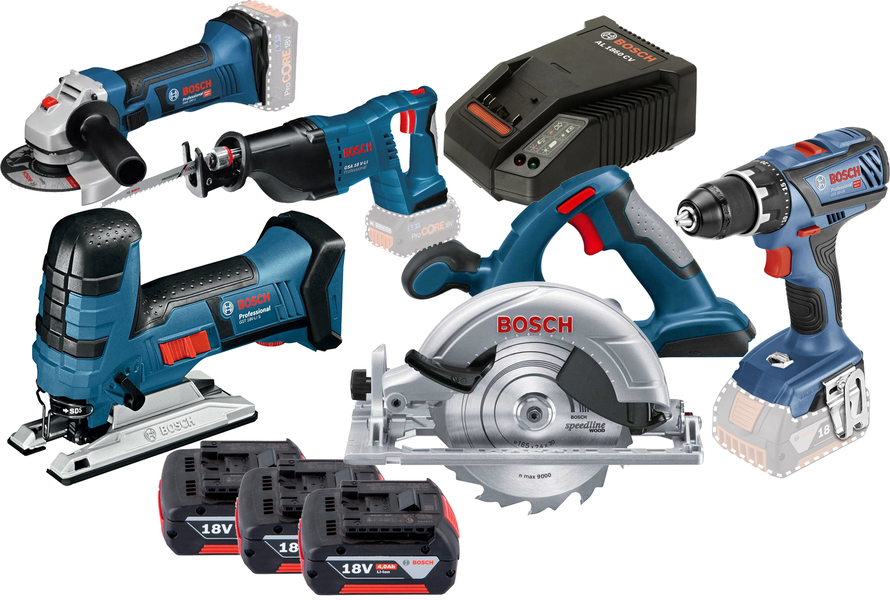 Power tool set Bosch (GSR 18V-28 drill driver + GWS 18-125 V-LI grinder + GSA 18 V-LI saber saw)