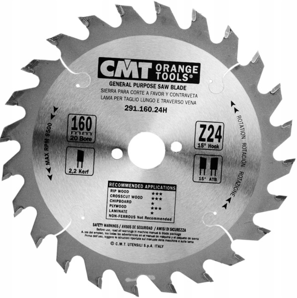Saw blade for wood CMT Orange Tools HM (D 160 mm, F 20 mm, Z 24)