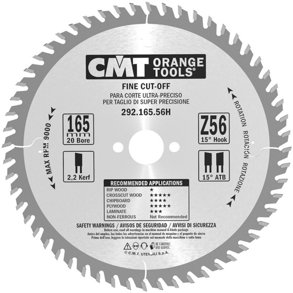 Tarcza tnąca do drewna CMT Orange Tools HM (D 165 mm, F 20 mm, Z 56)
