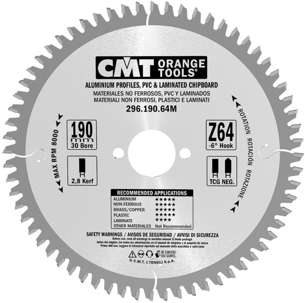 Aluminum saw blade CMT Orange Tools HM (D 190 mm, F 30 mm, Z 64)