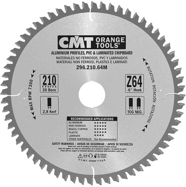 Aluminum saw blade CMT Orange Tools HM (D 210 mm, F 30 mm, Z 64)