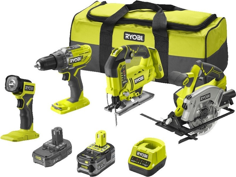 Power tool set Ryobi RCK184A-252S (R18DD3 drill driver, R18JS jigsaw, RWSL1801 saw + accessories)