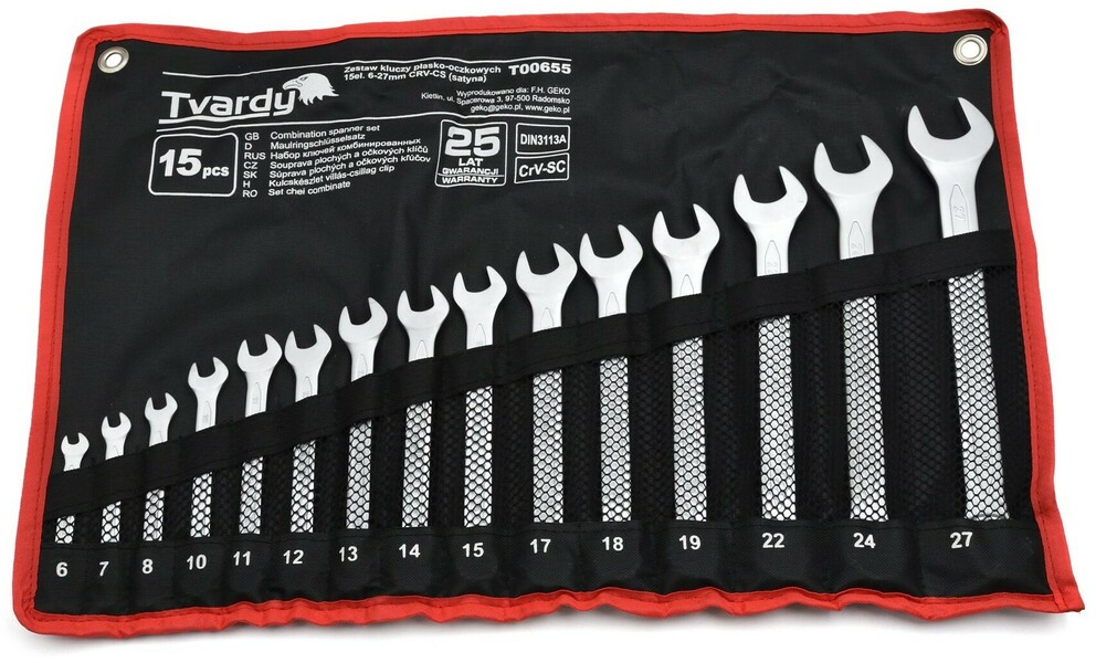 Combination wrench set Geko T00655 (15 pcs)