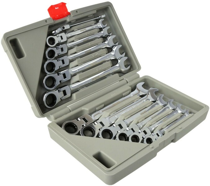 Ratcheting combination wrench set Geko K00106 (12 pieces)