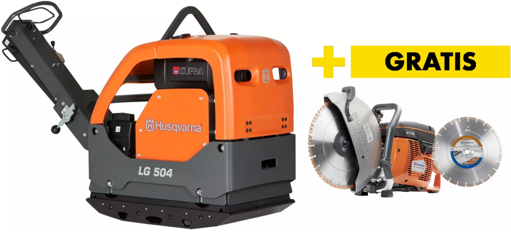 Reversible vibratory plate Husqvarna LG504 Hatz Man, 550 mm + power cutter K 770 (350 mm) (+diamond blade)