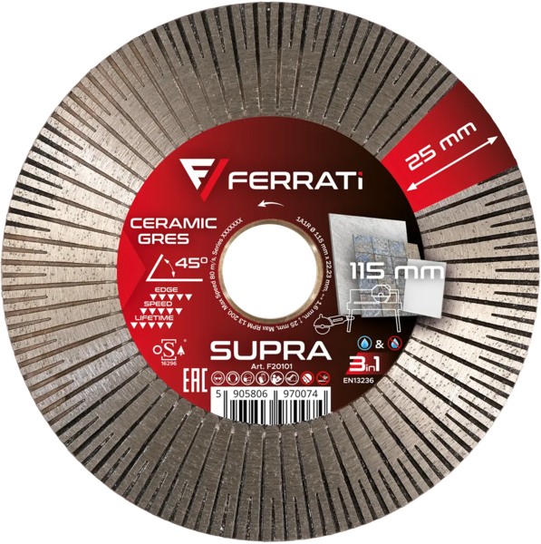 Tarcza diamentowa Ferrati SUPRA 115mm do ceramiki i kamienia