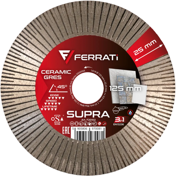 Tarcza diamentowa Ferrati SUPRA 125mm do ceramiki i kamienia