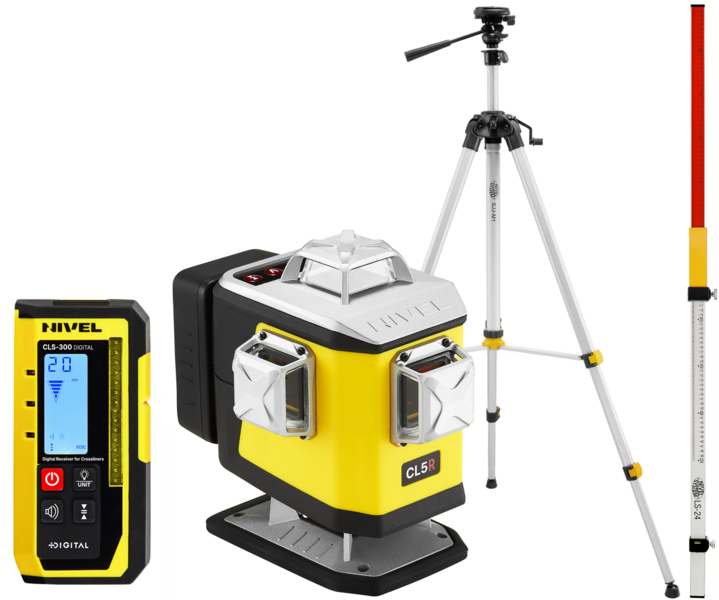 Multi-purpose cross laser Nivel System CL5R (+ tripod SJJ-M1 EX, laser stave LS-24 and laser sensor CLS-300 Digital)