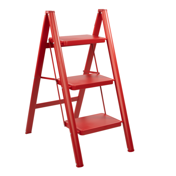 Red steel step ladder Rino LAD03SSR