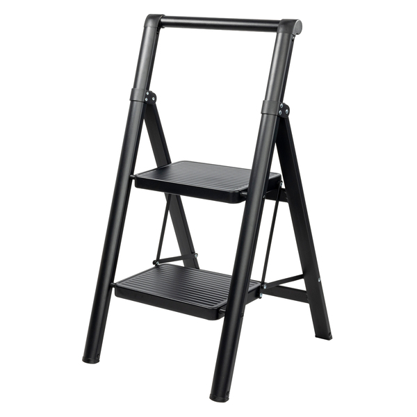 Black steel step ladder with handle Rino LAD02SSHB