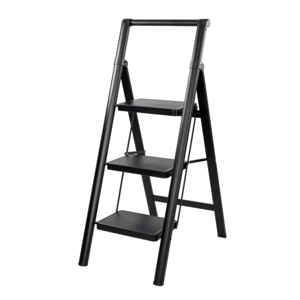 Black steel step ladder with handle Rino LAD03SSHB