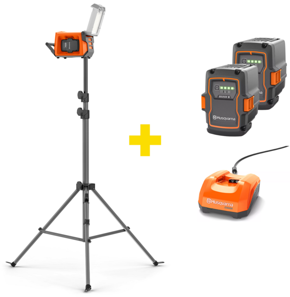 Akumulatorowa lampa warsztatowa LED Husqvarna WL 8i (+ statyw, 2x akumulator i ładowarka)