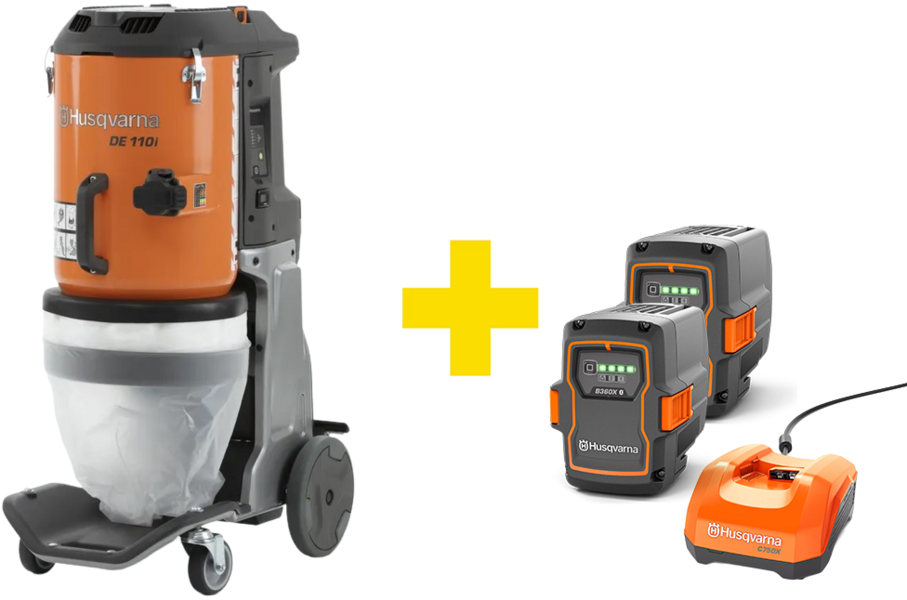 Akumulatorowy odkurzacz przemysłowy Husqvarna DE 110i 0,9 kW (+2x akumulator, ładowarka)