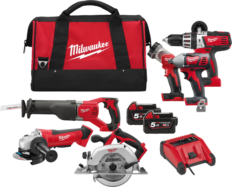 Zestaw combo Milwaukee M18 PP6B-502B Powerpack (+ 2x akumulator 5 Ah + ładowarka + torba + latarka led)