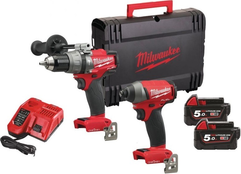 Zestaw combo Milwaukee M18 ONEPP2A2-502X Powerpack (+ 2x akumulator 5 Ah + ładowarka + walizka)