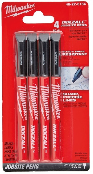 Czarne markery zmywalne Milwaukee Inkzall (4 sztuki)