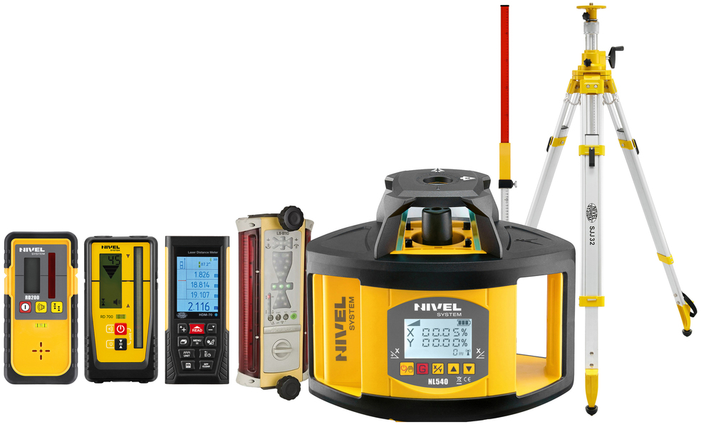 Laser level Nivel System NL540 (+ cranked tripod + laser stave + distance meter + laser sensors LS-B110)