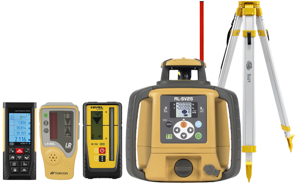 Laser level Topcon RL-SV2S DIGITAL (+ tripod + laser stave + distance meter + laser sensors)