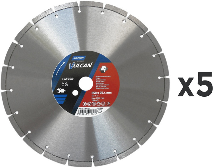 SET – Universal diamond blade Norton Vulcan Laser 350 mm (5 pcs)