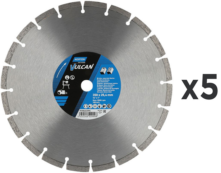 SET – Universal diamond blade Norton Vulcan 350 mm (5 pcs)