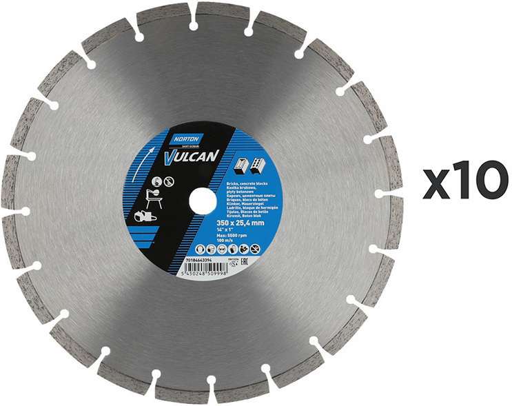PAKIET – Tarcza diamentowa uniwersalna Norton Vulcan 350 mm do brukarstwa (10 sztuk)