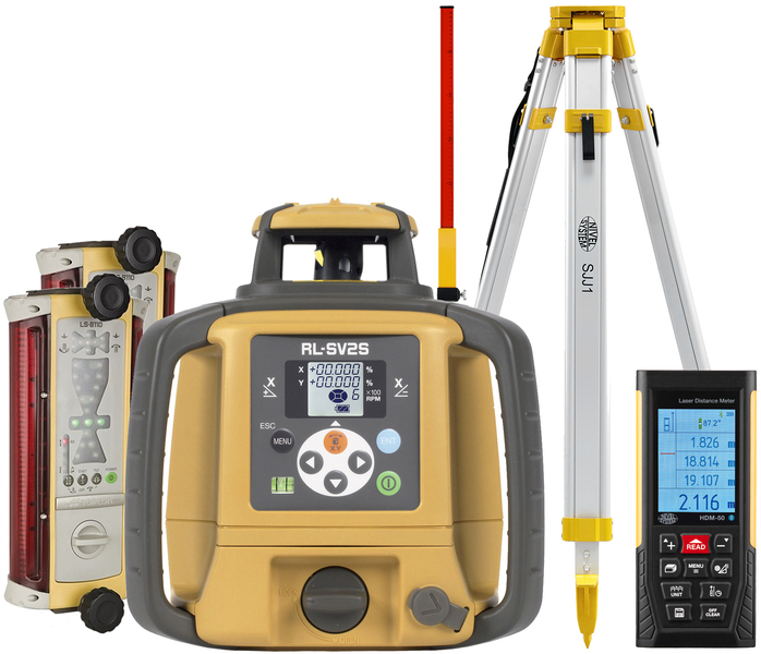 Laser level Topcon RL-SV2S (+ tripod, + laser stave, + distance meter,  + 2x LS-B110 laser sensor)