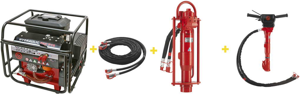 Agregat hydrauliczny PAC P18 + wąż 7 m + kafar PDR 95 T + młot BRK 55 VR Chicago Pneumatic