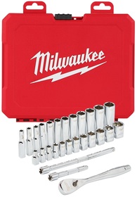 Zestaw nasadek 1/4” z grzechotką Milwaukee, typ metryczny (28 elementów)