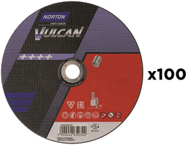 Abrasive disc for inox Norton Vulcan A60T Inox 125 x 22,23 mm (100 pieces) + free face chimney