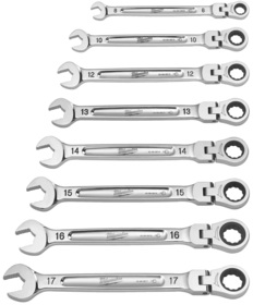 Zestaw kluczy płasko-oczkowych Milwaukee Maxbite z ruchomą główką grzechotki (15 sztuk)