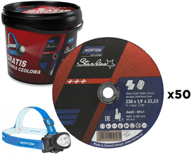 Tarcza szlifierska Norton Starline A46S 230 mm (50 sztuk) + latarka czołowa gratis