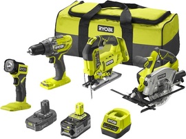 Power tool set Ryobi RCK184A-252S (R18DD3 drill driver, R18JS jigsaw, RWSL1801 saw + accessories)