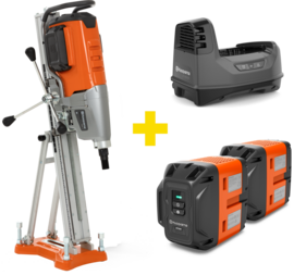 Cordless core drill Husqvarna DM 1 PACE, with DS500 stand (+2x batteries, charger)
