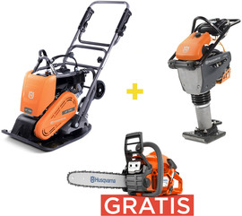 Single direction vibratory plate Husqvarna LF130 Honda LT + tamping rammer LT5005 9'' Premium + chainsaw